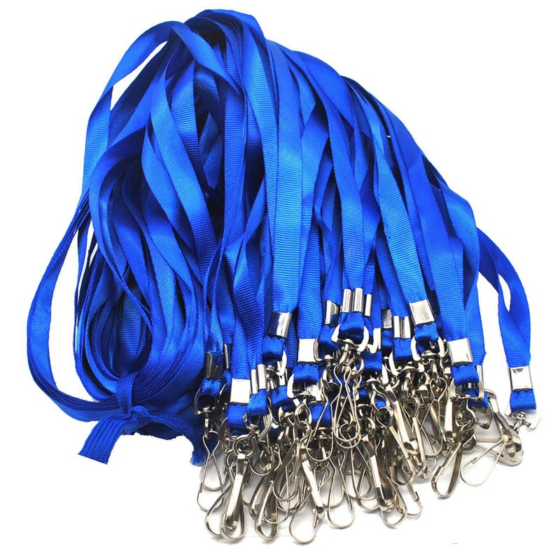 Beebel Blue Lanyards 100 Pcs Lanyard for Id Badges Flat Lanyard with Badge Clip with J-Hook - Image 1